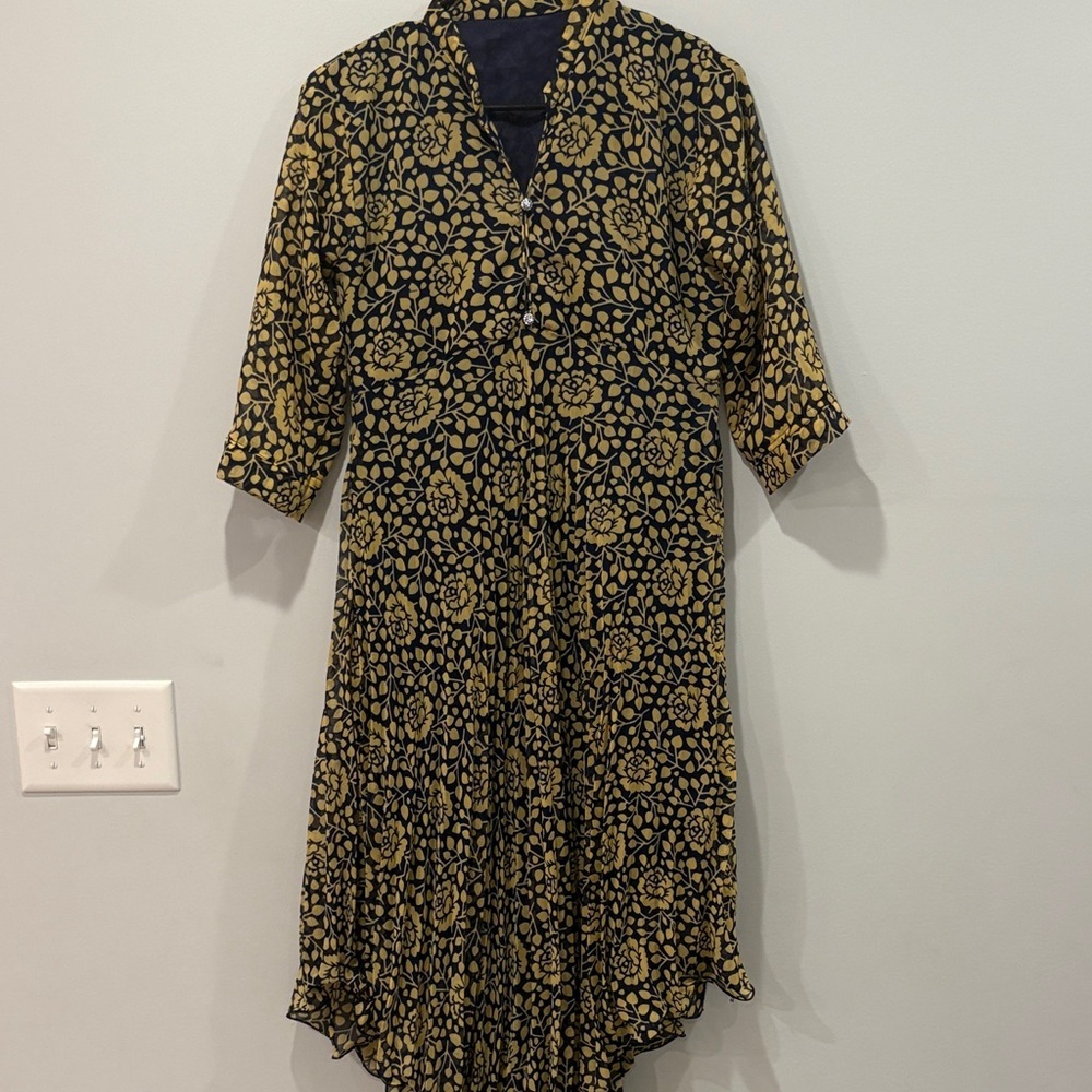 Handmade Elegant Black and Gold Floral Dress